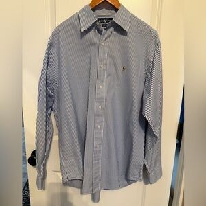 Polo Ralph Lauren Dress Shirt Men Size 16 35 Yarmouth Blue Stripe Long Sleeve